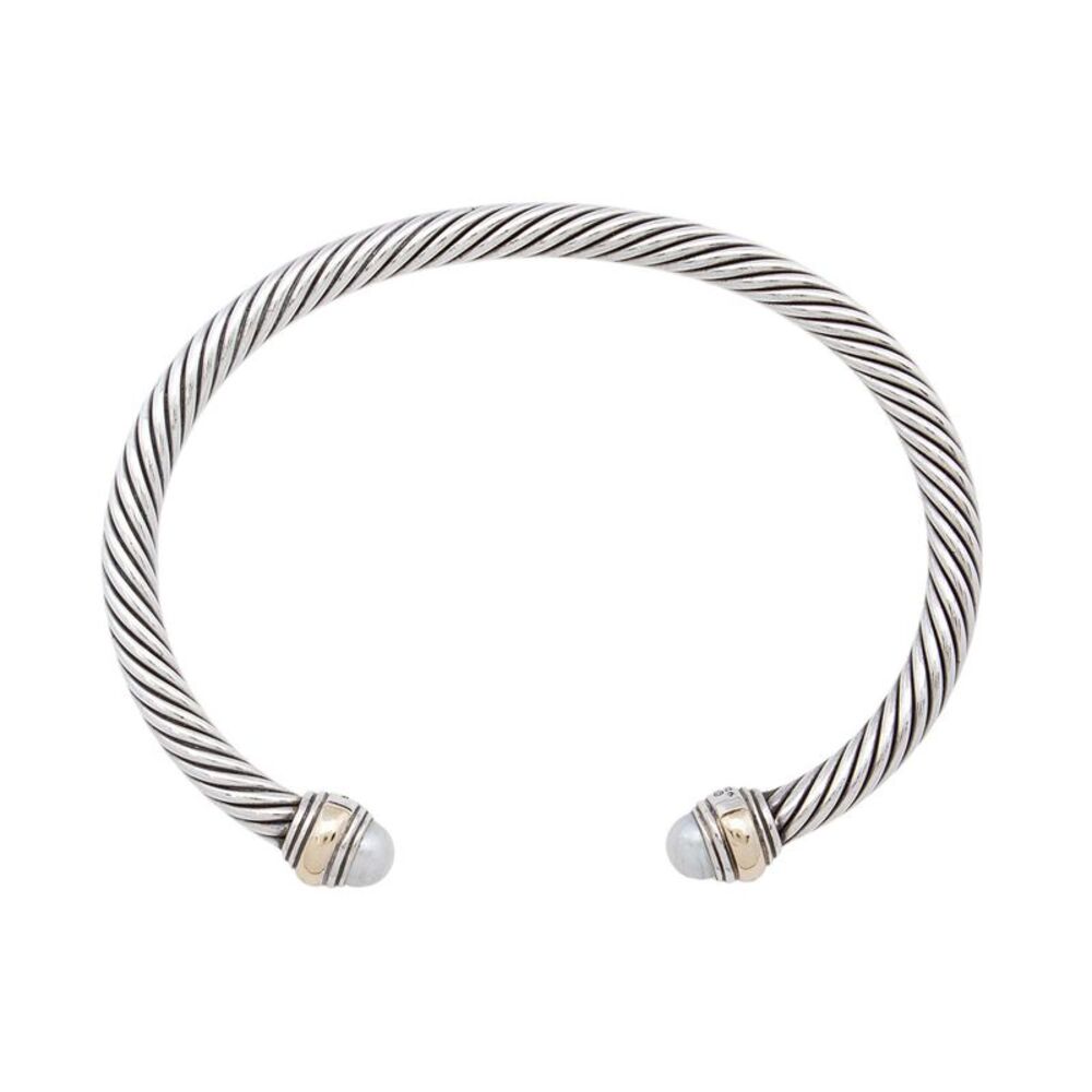 David Yurman Sterling Silver 14k Gold Pearl Cable Classics 5mm Cuff - Picture 2 of 3